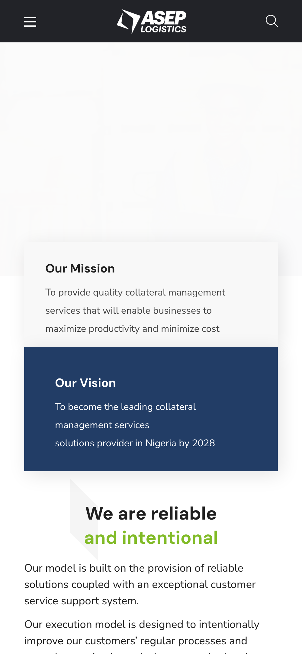 ASEP Logistics website on a phone
