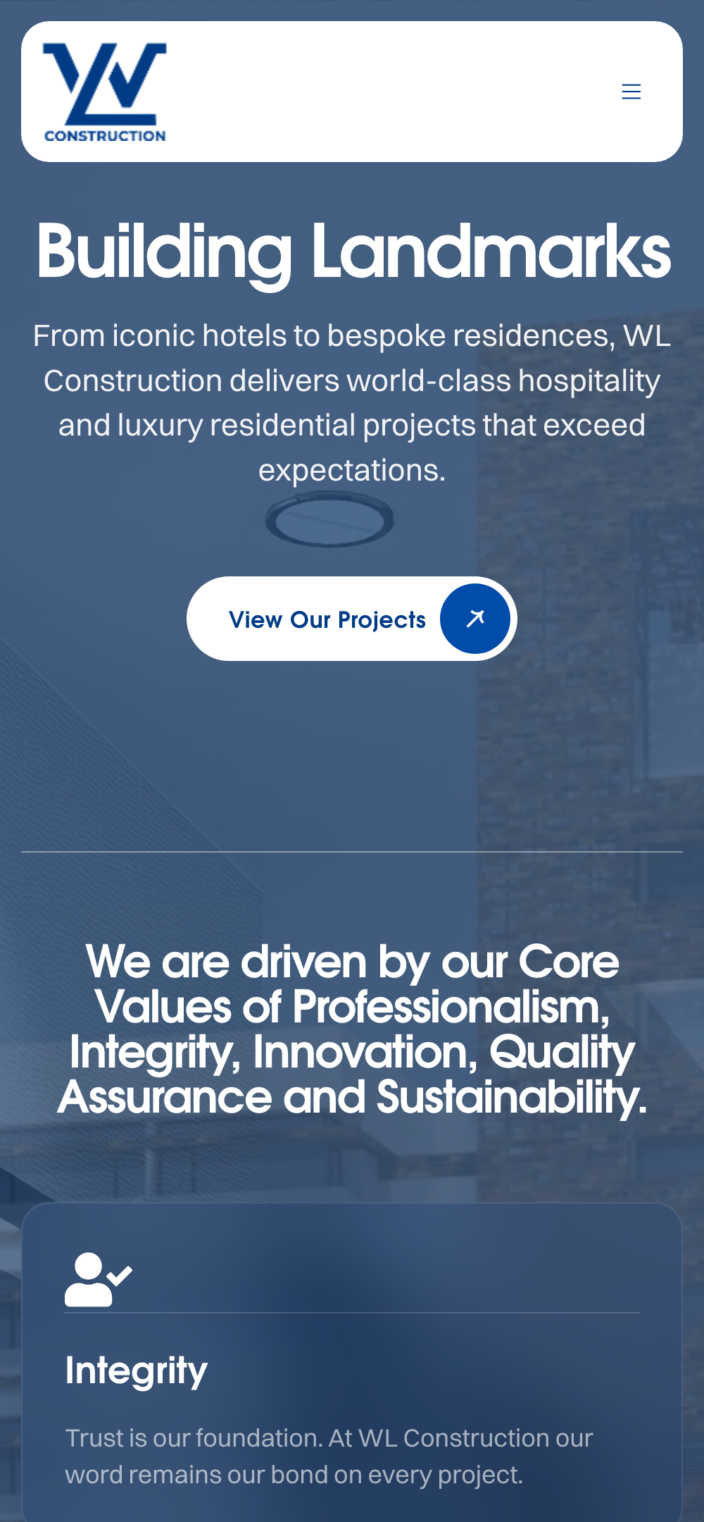 WL Construction website on a phone