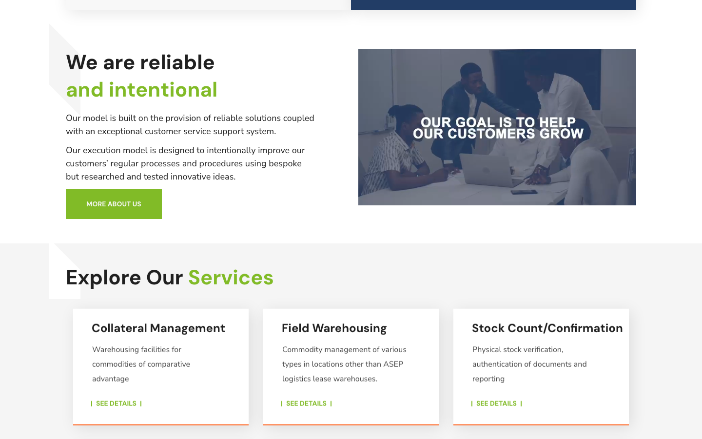 ASEP Logistics website on desktop